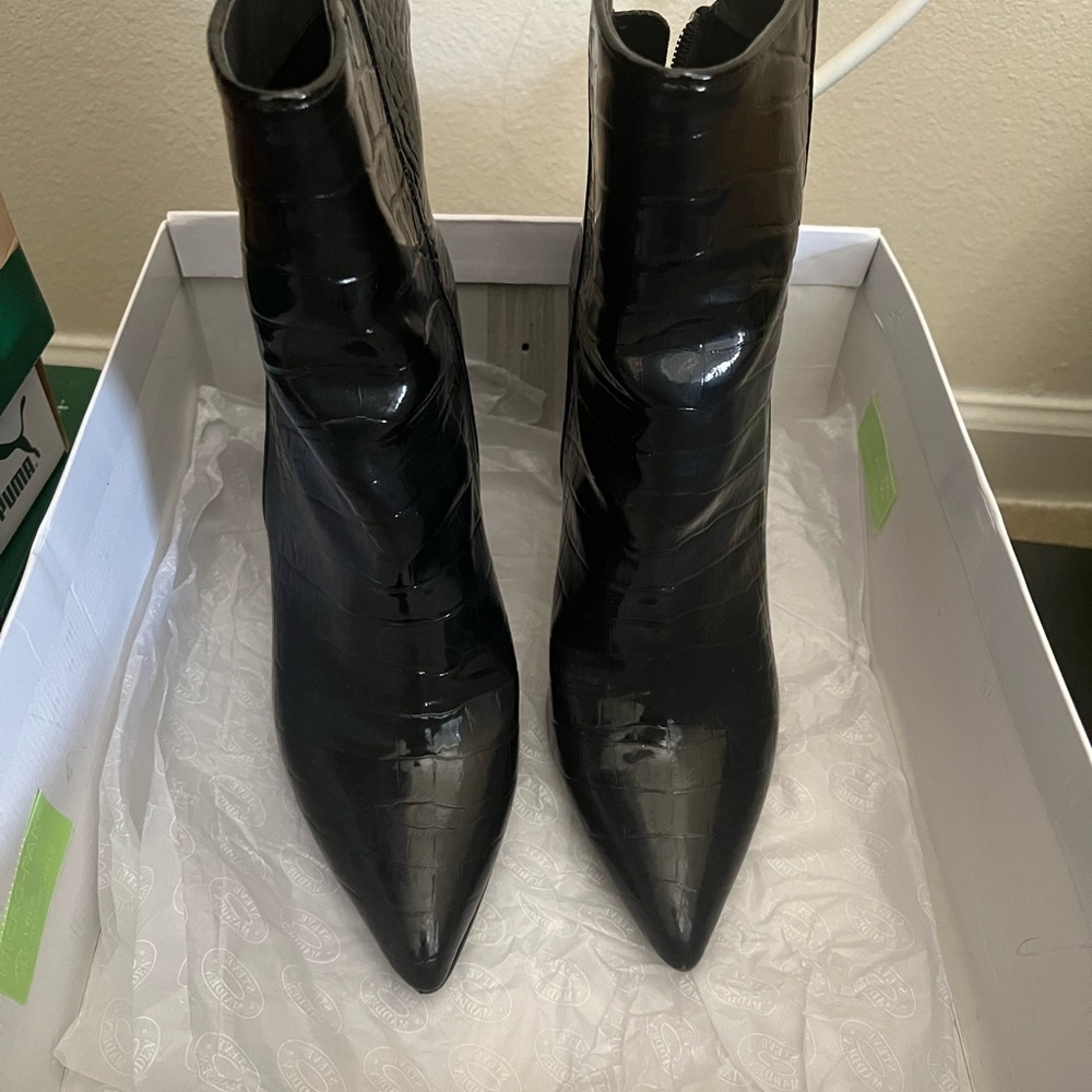 Steve Madden Glossy Black Croc Ankle Booties